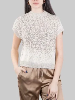 GILET GIROCOLLO BIANCO E BEIGE CON MICRO PAILLETTES RICAMATE