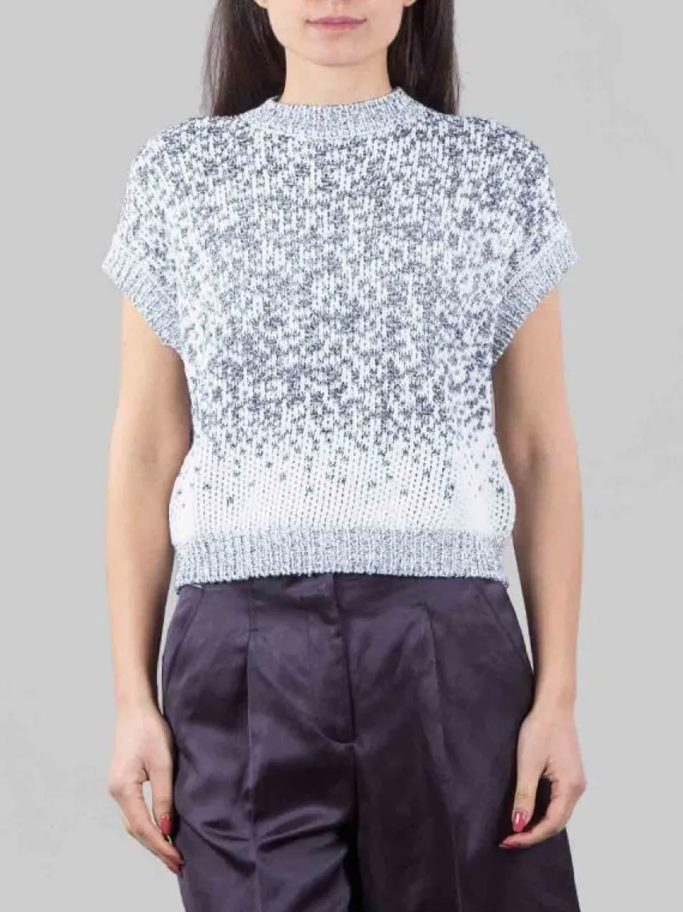 GILET GIROCOLLO BIANCO E BLU CON MICRO PAILLETTES RICAMATE