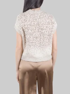 GILET GIROCOLLO BIANCO E BEIGE CON MICRO PAILLETTES RICAMATE