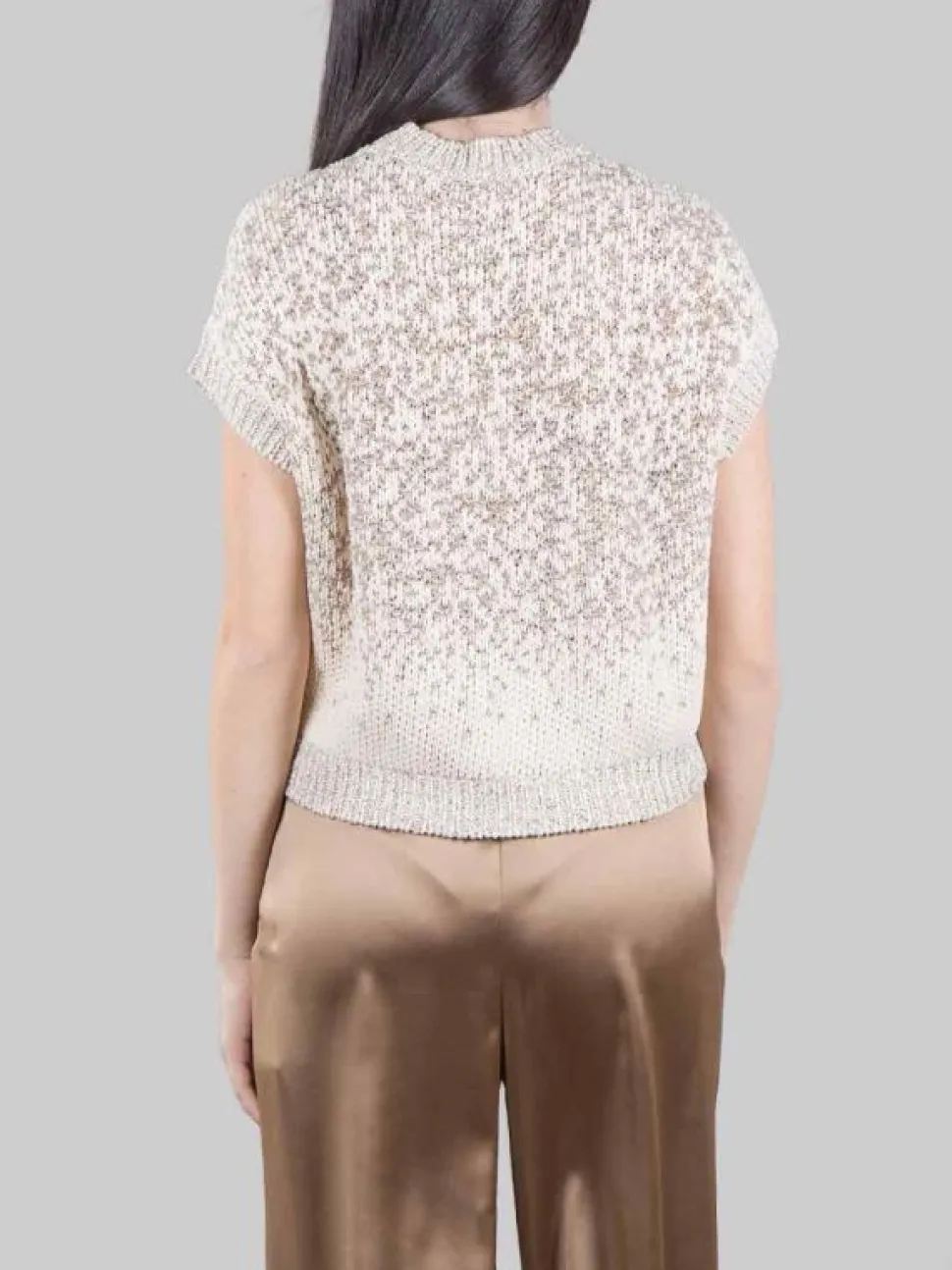 GILET GIROCOLLO BIANCO E BEIGE CON MICRO PAILLETTES RICAMATE