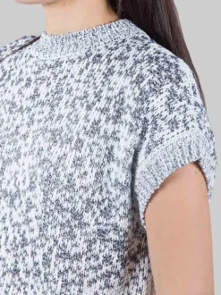GILET GIROCOLLO BIANCO E BLU CON MICRO PAILLETTES RICAMATE