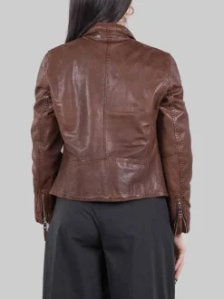 GIUBBETTO KOS IN PELLE MARRONE EFFETTO VINTAGE