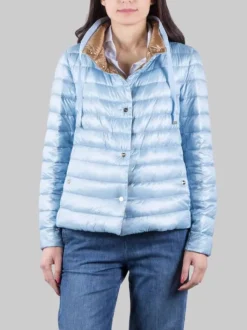 GIUBBETTO REVERSIBILE IN NYLON CELESTE E CARAMELLO ULTRALEGGERO