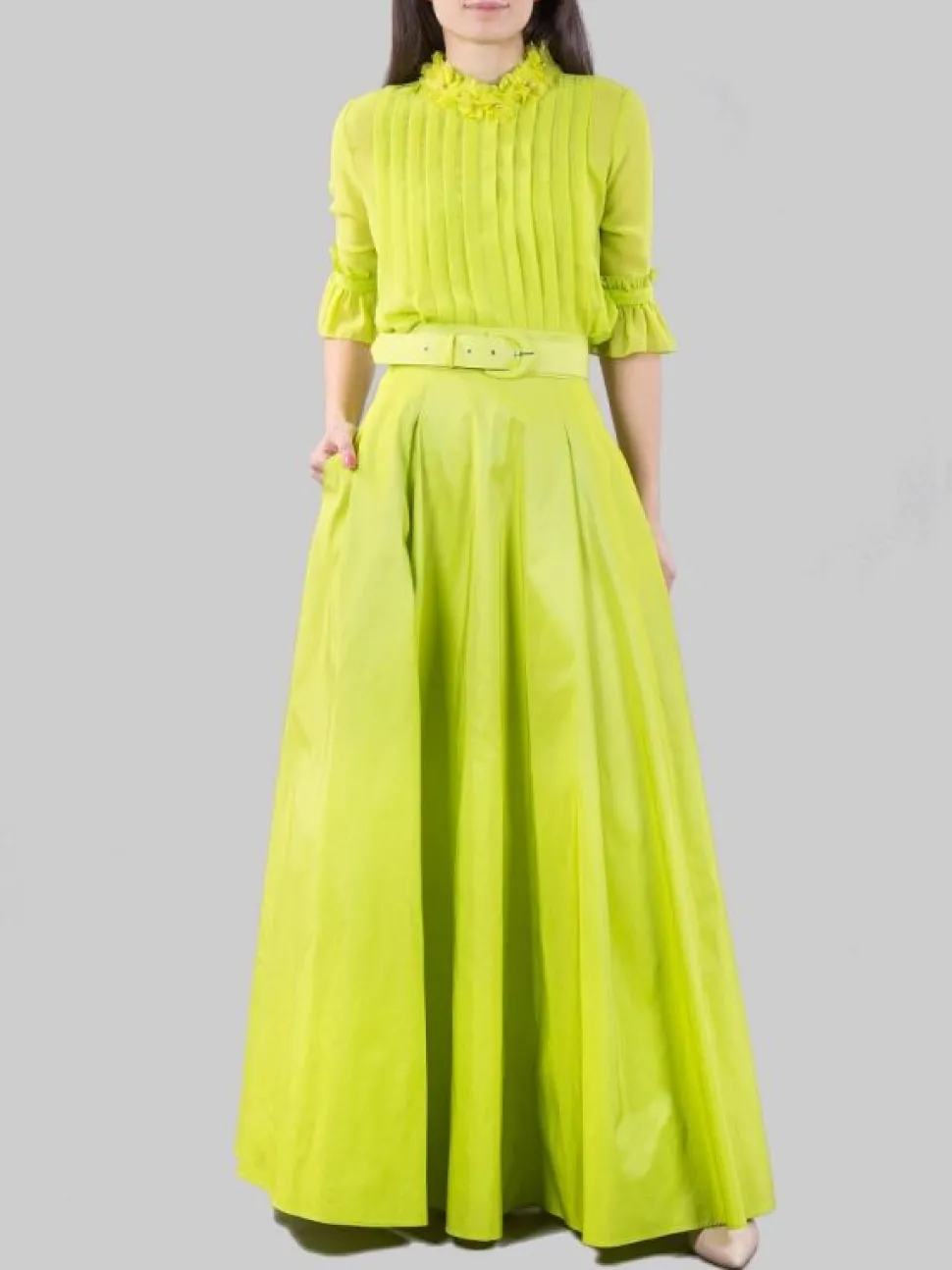 GONNA LUNGA LIME CON CINTURA IN VITA