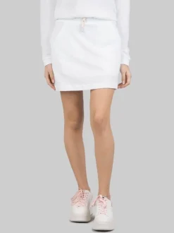 GONNA MINI BIANCA IN TESSUTO ELASTICIZZATO JACQUARD CON COULISSE IN VITA