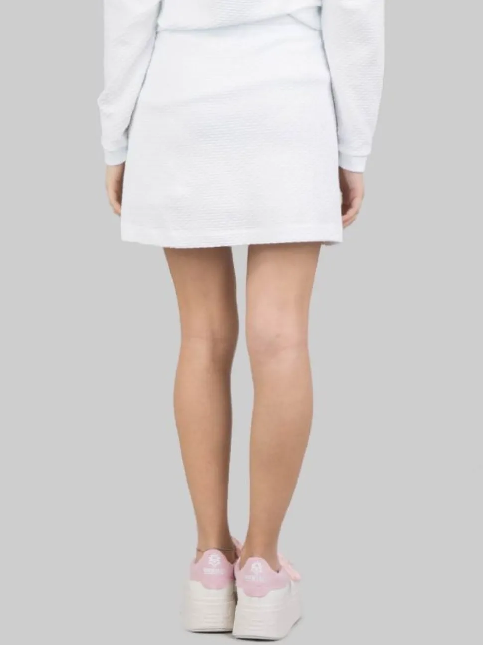 GONNA MINI BIANCA IN TESSUTO ELASTICIZZATO JACQUARD CON COULISSE IN VITA