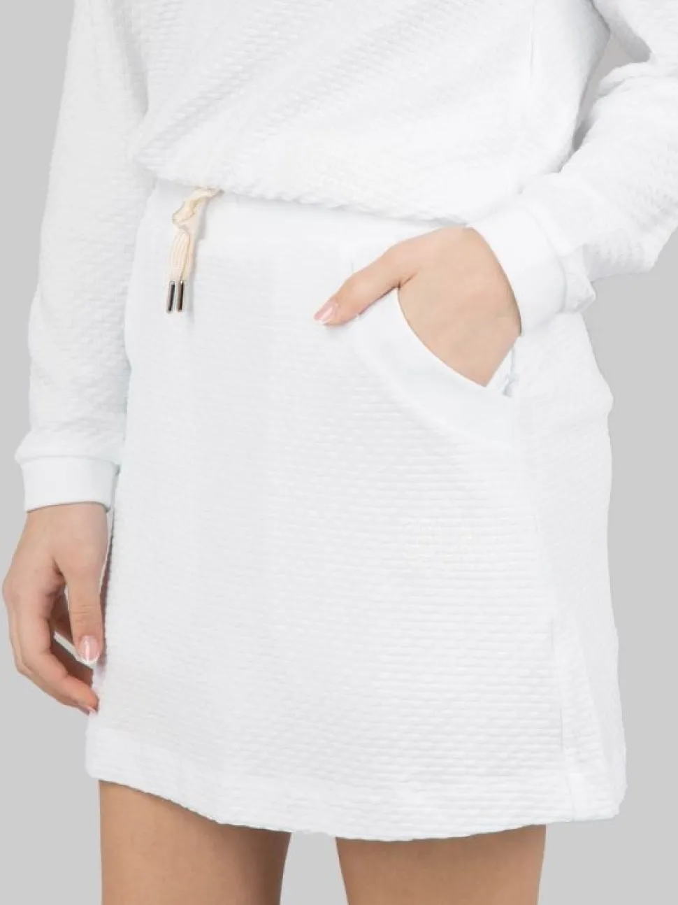GONNA MINI BIANCA IN TESSUTO ELASTICIZZATO JACQUARD CON COULISSE IN VITA