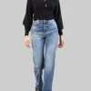JEANS A VITA ALTA CON FONDO SVASATO LEGGERMENTE ELASTICIZZATI