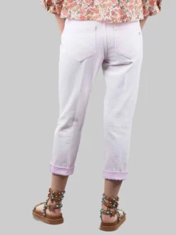 JEANS KOONS ROSA IN COTONE LAVATO CON ROTTURE E BOTTONI GIOIELLO