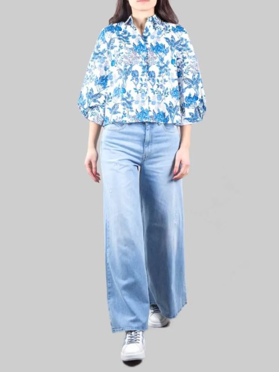 JEANS PALAZZO IN COTONE ELASTICIZZATO CON PICCOLE ROTTURE