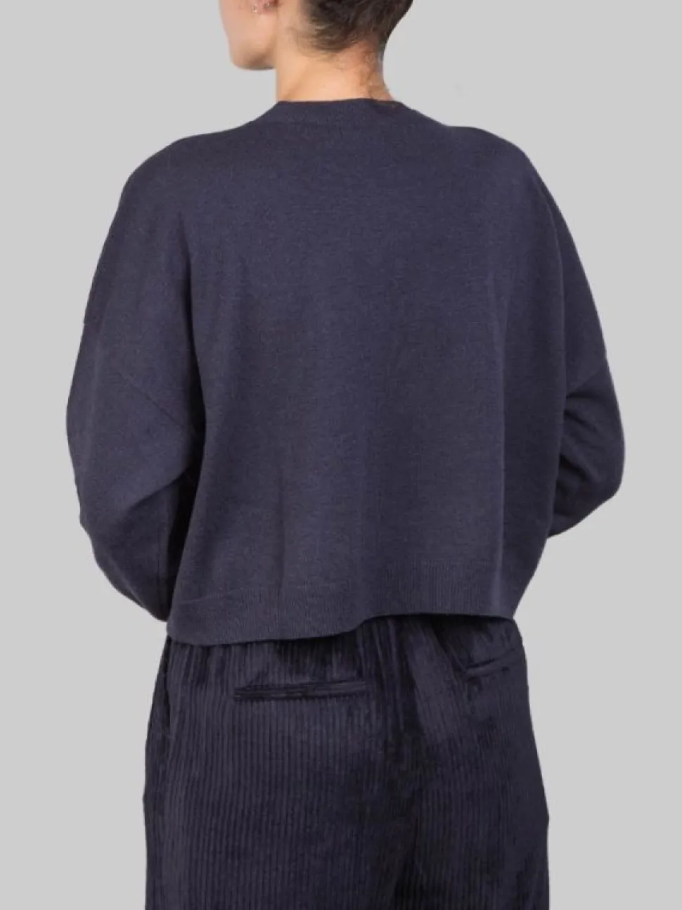 MAGLIA CORTA GIROCOLLO BLU IN FILATI NATURALI CON PUNTI LUCE