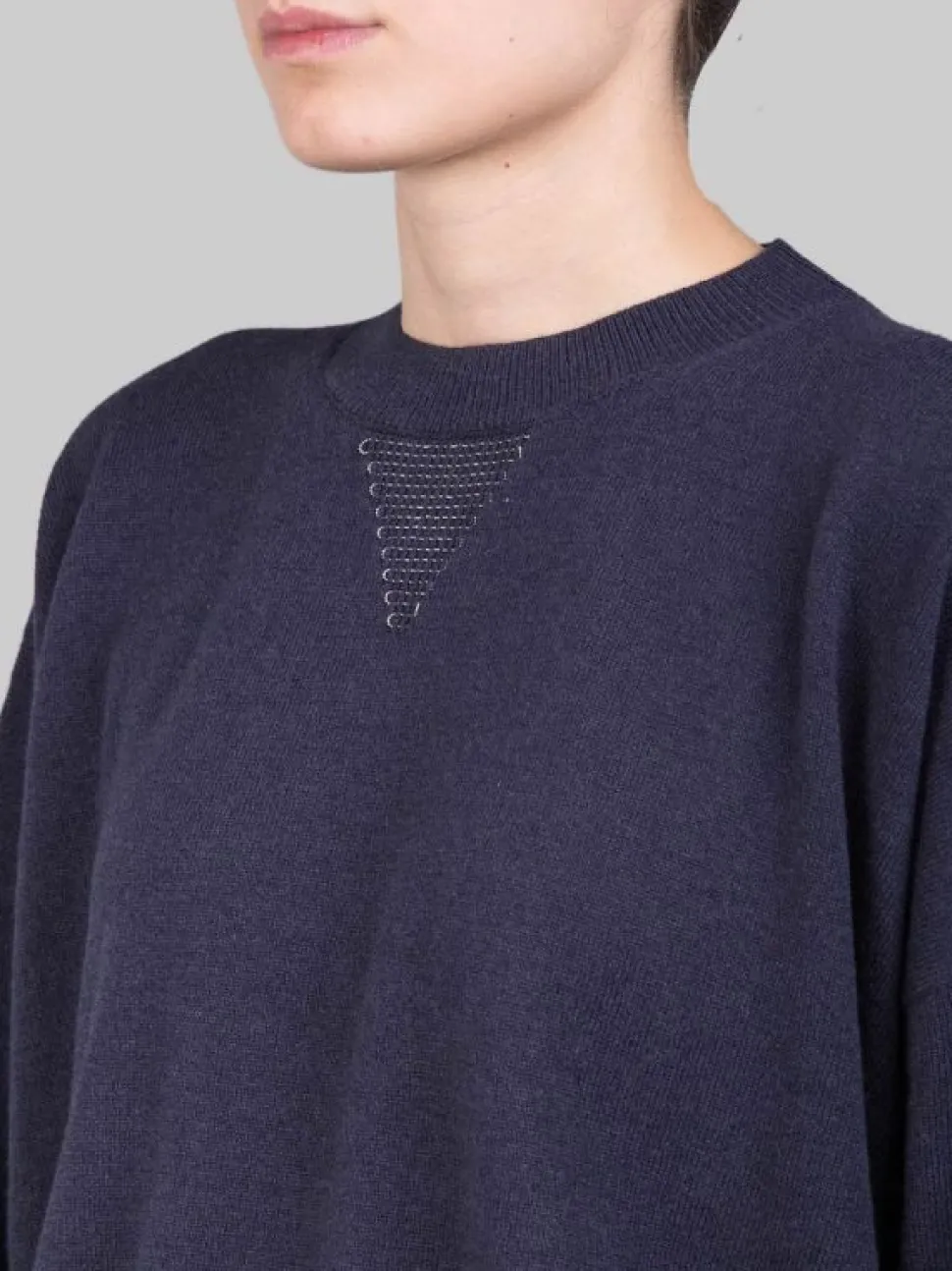 MAGLIA CORTA GIROCOLLO BLU IN FILATI NATURALI CON PUNTI LUCE