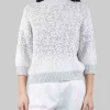 MAGLIA GIROCOLLO BIANCA E GRIGIA CON MICRO PAILLETTES RICAMATE