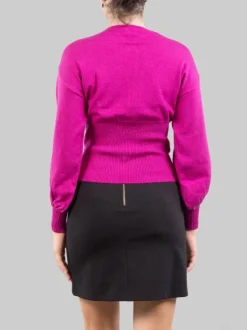 MAGLIA IN LANA STRETCH VIOLA CON ANELLO LOVE BIRDS ORO