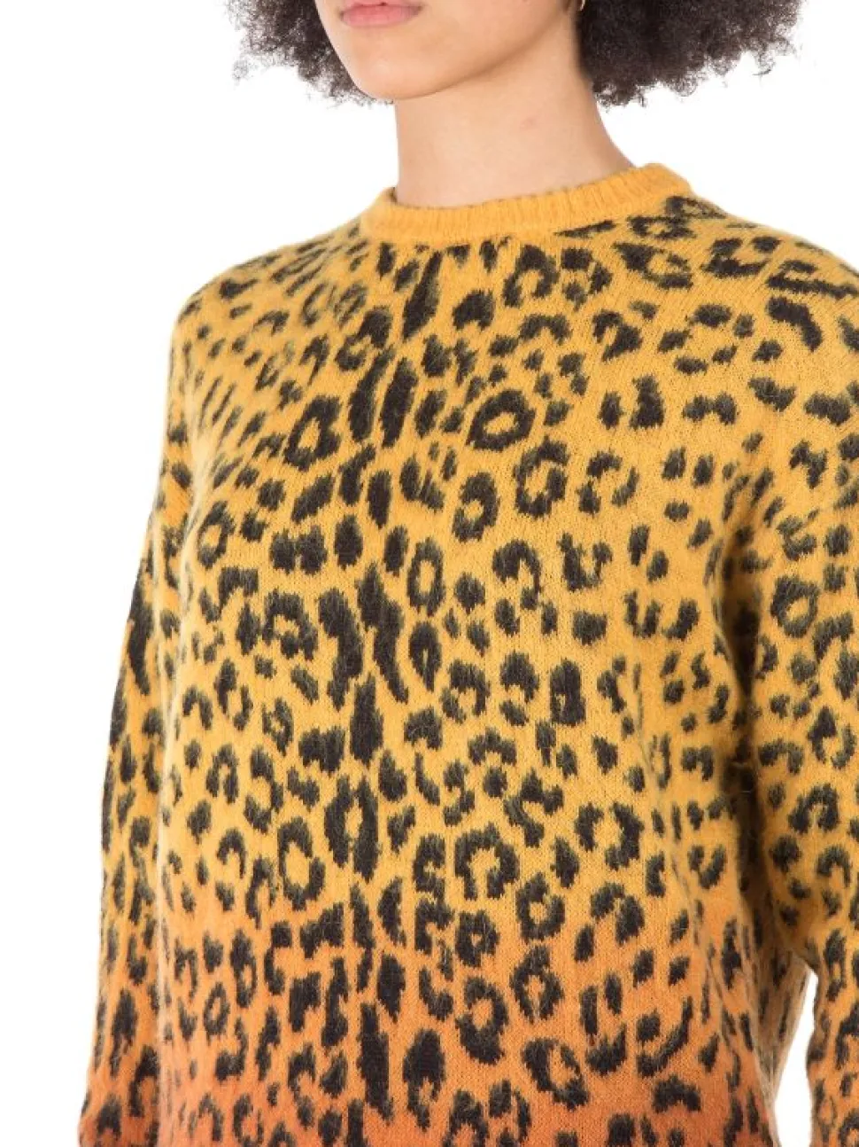 MAGLIA LUNGA GIROCOLLO A FANTASIA LEOPARDO GIALLO E ARANCIO