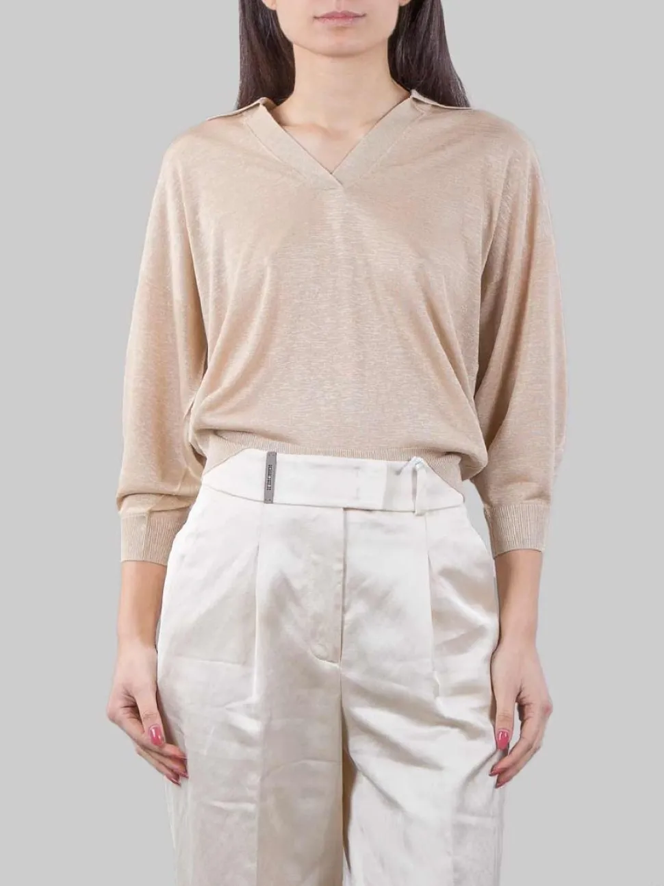 MAGLIA MODELLO POLO IN MISTO VISCOSA COLOR ORO