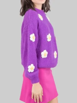 MAGLIONE VIOLA A GIROCOLLO DANYA CON MARGHERITE