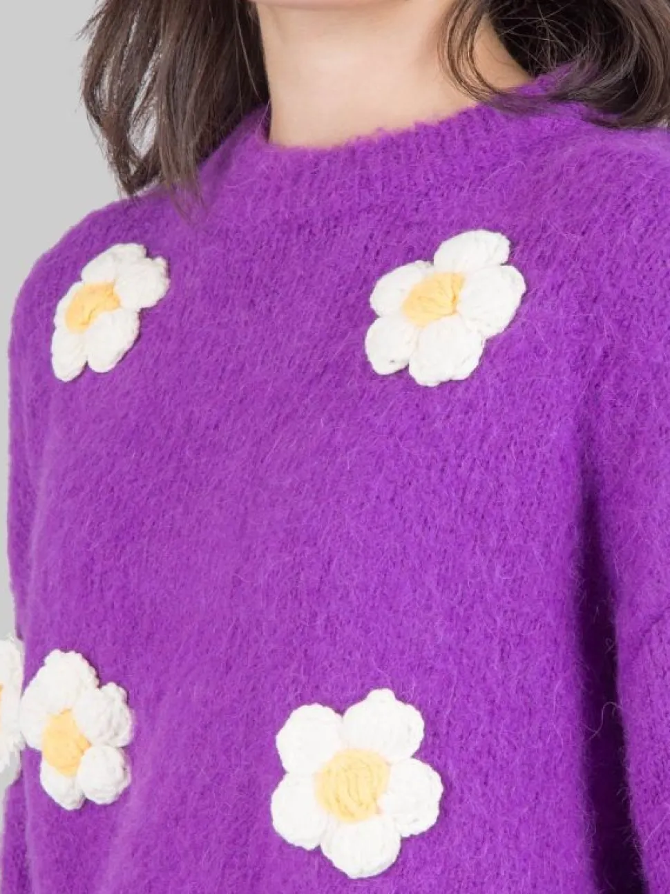 MAGLIONE VIOLA A GIROCOLLO DANYA CON MARGHERITE