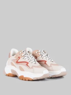 MAXI SNEAKER ADDICT IN PELLE E TELA NUDE E MARRONE ARAGON