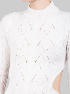 MINI ABITO BIANCO PANNA IN MAGLIA INTRECCIATA CON SCOLLATURA SULLA SCHIENA