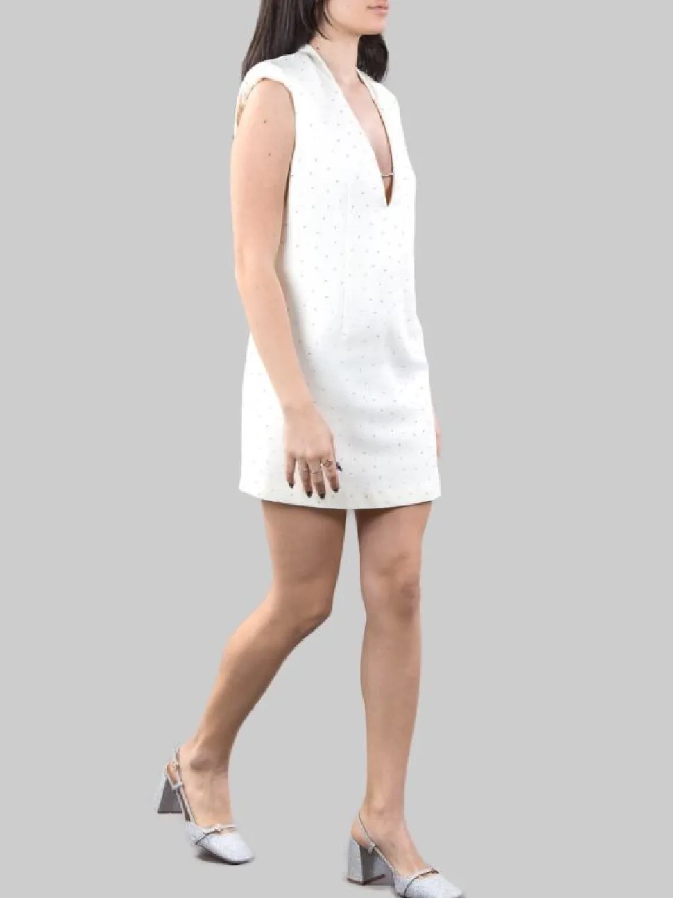 MINI ABITO BIANCO SMANICATO CON STRASS ALL OVER