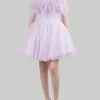 MINI ABITO LILLA CON PAILLETTES E PIUME