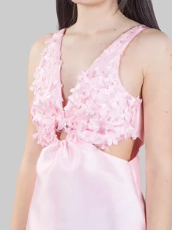 MINI ABITO ROSA CUT OUT CON PETALI DI FIORI IN TESSUTO