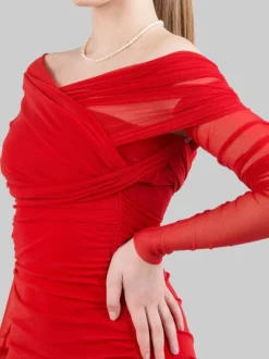 MINI ABITO ROSSO IN TULLE ELASTICIZZATO