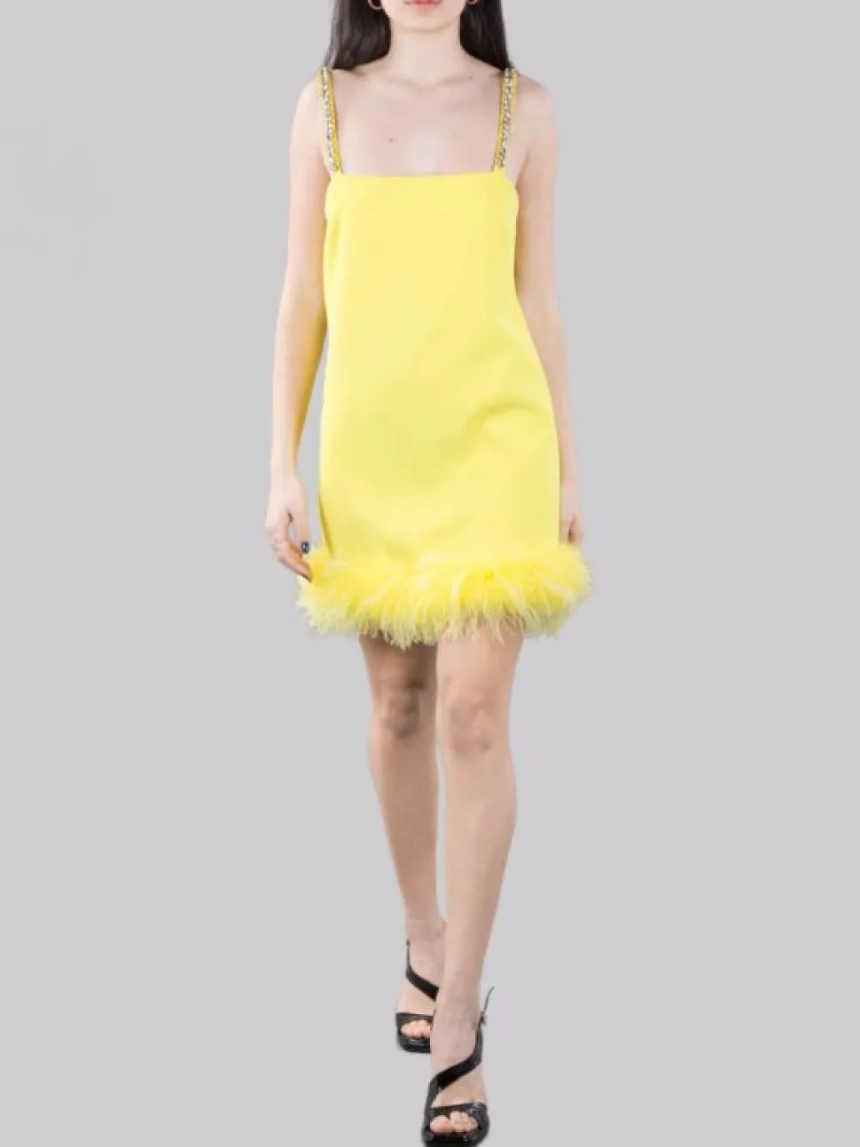 MINI ABITO TREBBIANO GIALLO CON STRASS E PIUME
