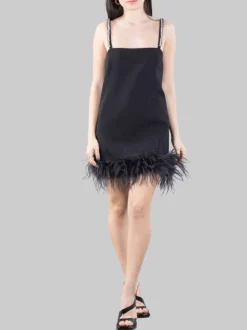 MINI ABITO TREBBIANO NERO CON STRASS E PIUME