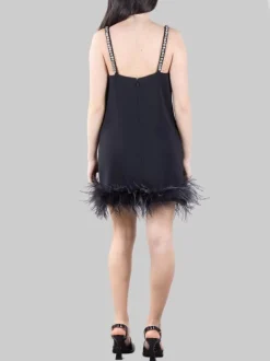 MINI ABITO TREBBIANO NERO CON STRASS E PIUME