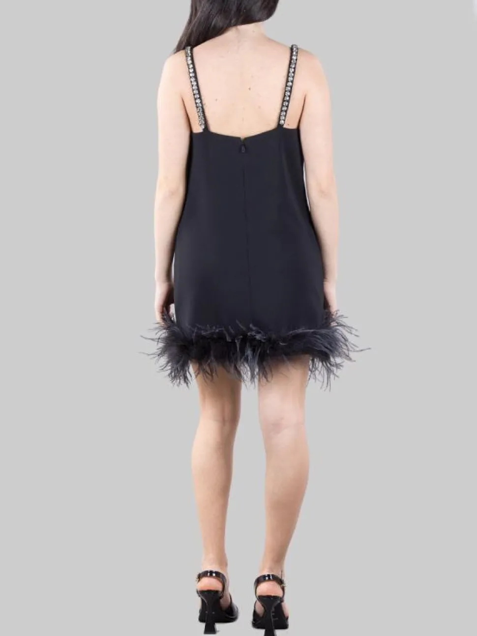MINI ABITO TREBBIANO NERO CON STRASS E PIUME