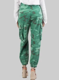 PANTALONI CARGO IN COTONE STAMPA MILITARE CON BORCHIE E STRASS