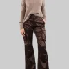 PANTALONI CARGO IN RASO ELASTICIZZATO MARRONE