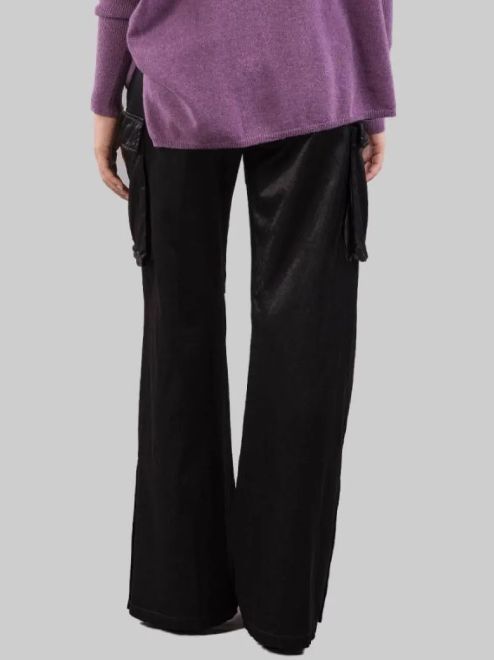 PANTALONI CARGO IN RASO ELASTICIZZATO NERO