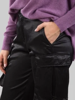 PANTALONI CARGO IN RASO ELASTICIZZATO NERO