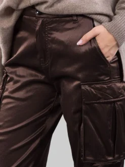 PANTALONI CARGO IN RASO ELASTICIZZATO MARRONE