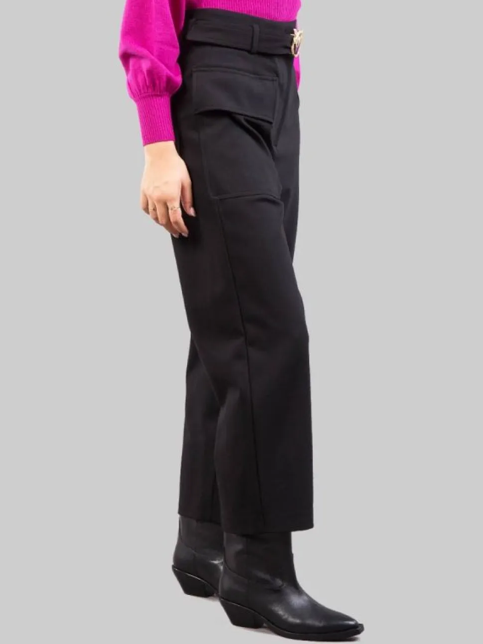 PANTALONI CARGO NERI IN TESSUTO ELASTICIZZATO CON CINTURA LOVE BIRDS