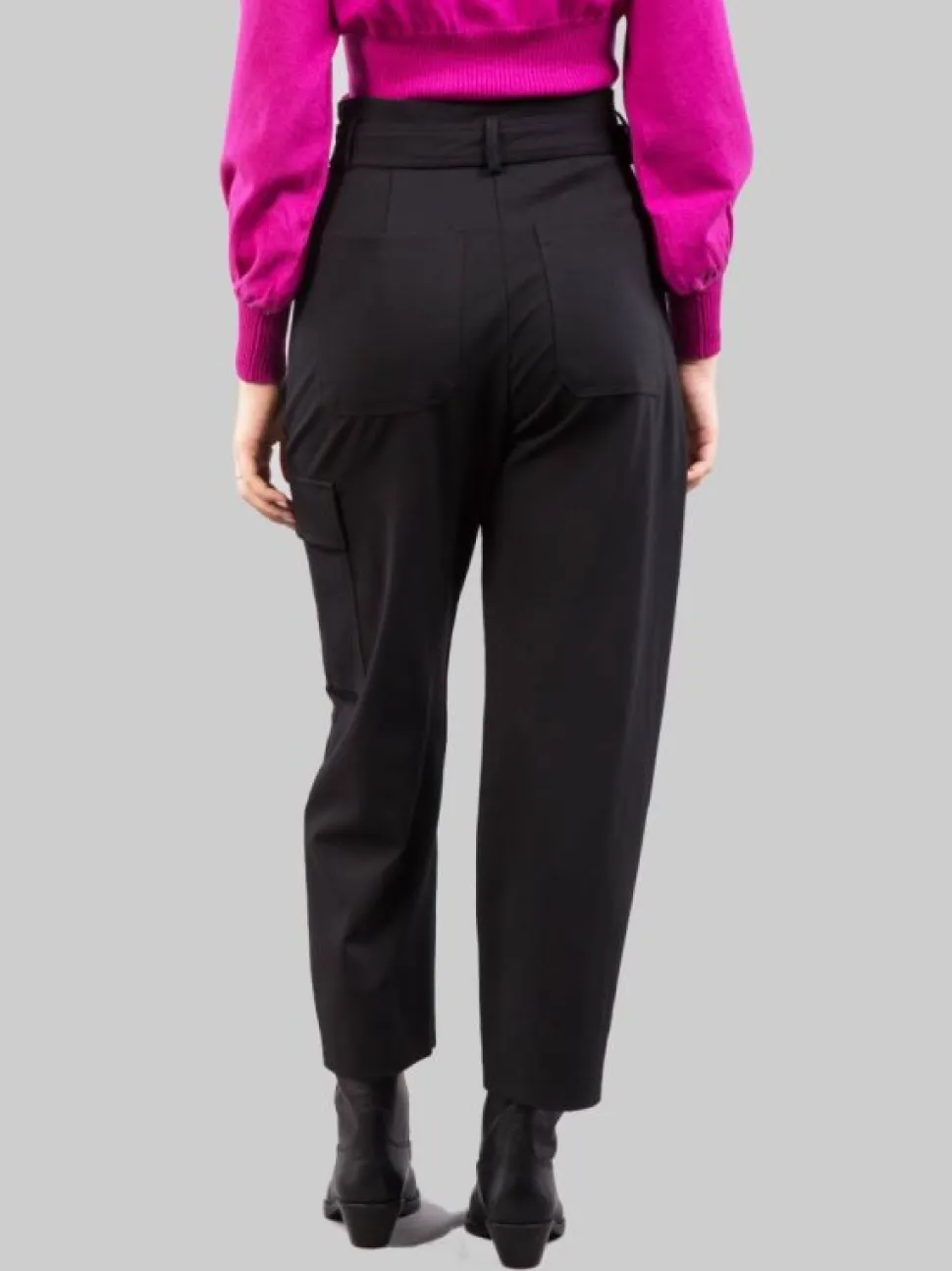PANTALONI CARGO NERI IN TESSUTO ELASTICIZZATO CON CINTURA LOVE BIRDS