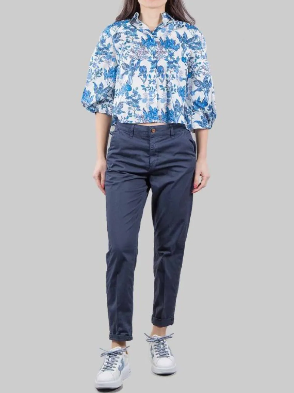 PANTALONI CHINO A SIGARETTA IN COTONE ELASTICIZZATO BLU SCURO