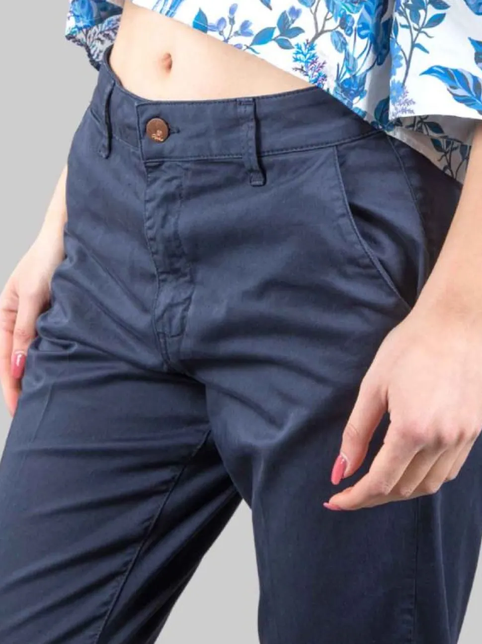 PANTALONI CHINO A SIGARETTA IN COTONE ELASTICIZZATO BLU SCURO