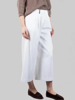 PANTALONI CROPPED BIANCHI IN LINO E COTONE