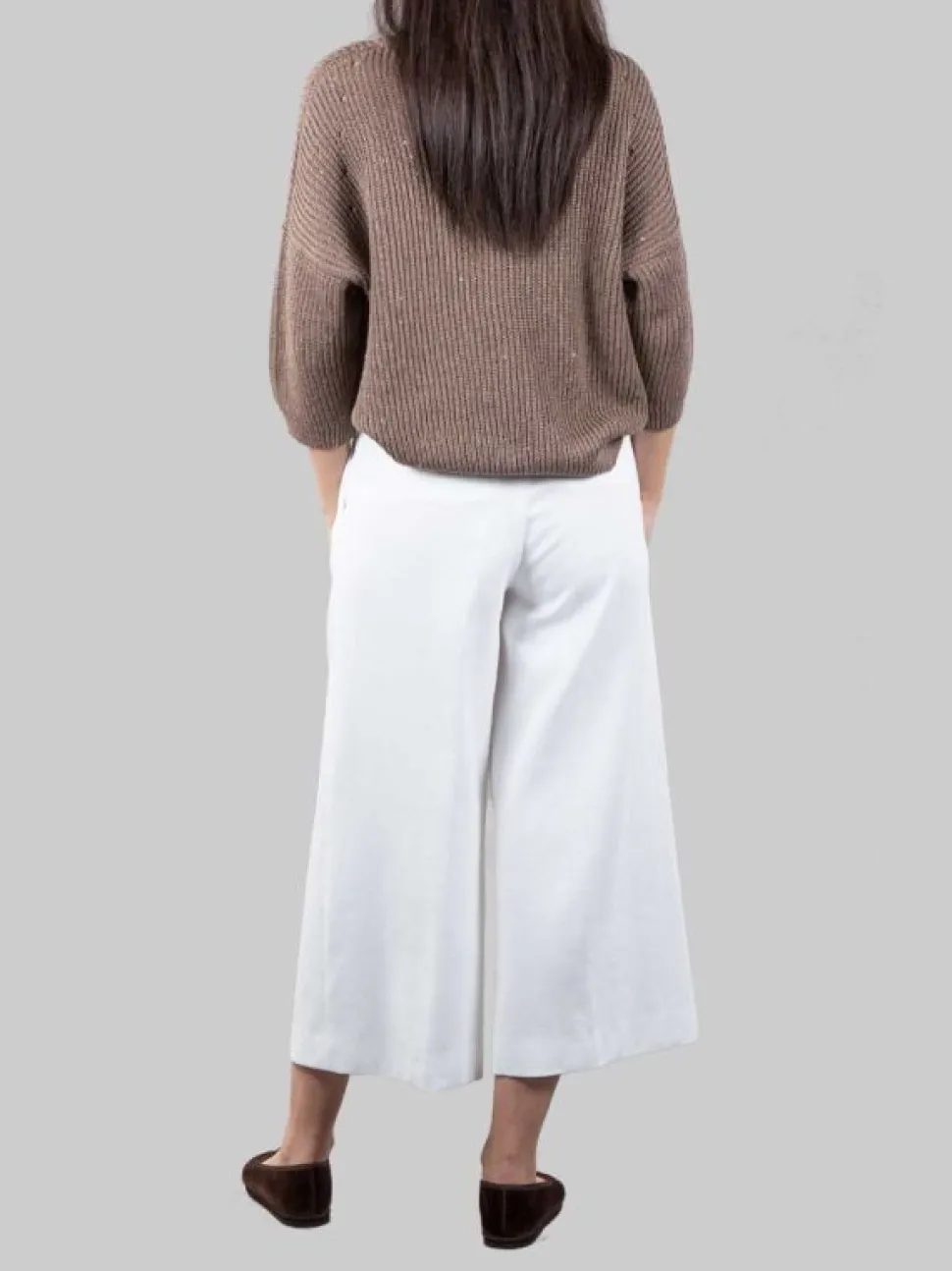 PANTALONI CROPPED BIANCHI IN LINO E COTONE