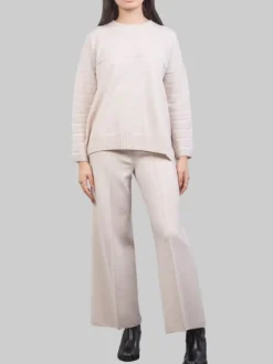 PANTALONI CROPPED IN LANA ELASTICIZZATI GESSO