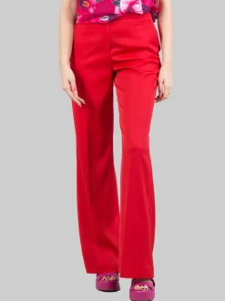 PANTALONI FLARE ROSSI IN TESSUTO LUCIDO A VITA ALTA