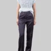 PANTALONI IN MISTO LINO E VISCOSA BLU SCURO CON RISVOLTI AL FONDO