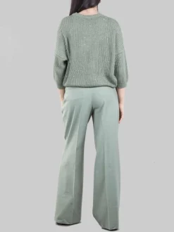 PANTALONI IN MISTO LINO E COTONE VERDE CON PUNTI LUCE