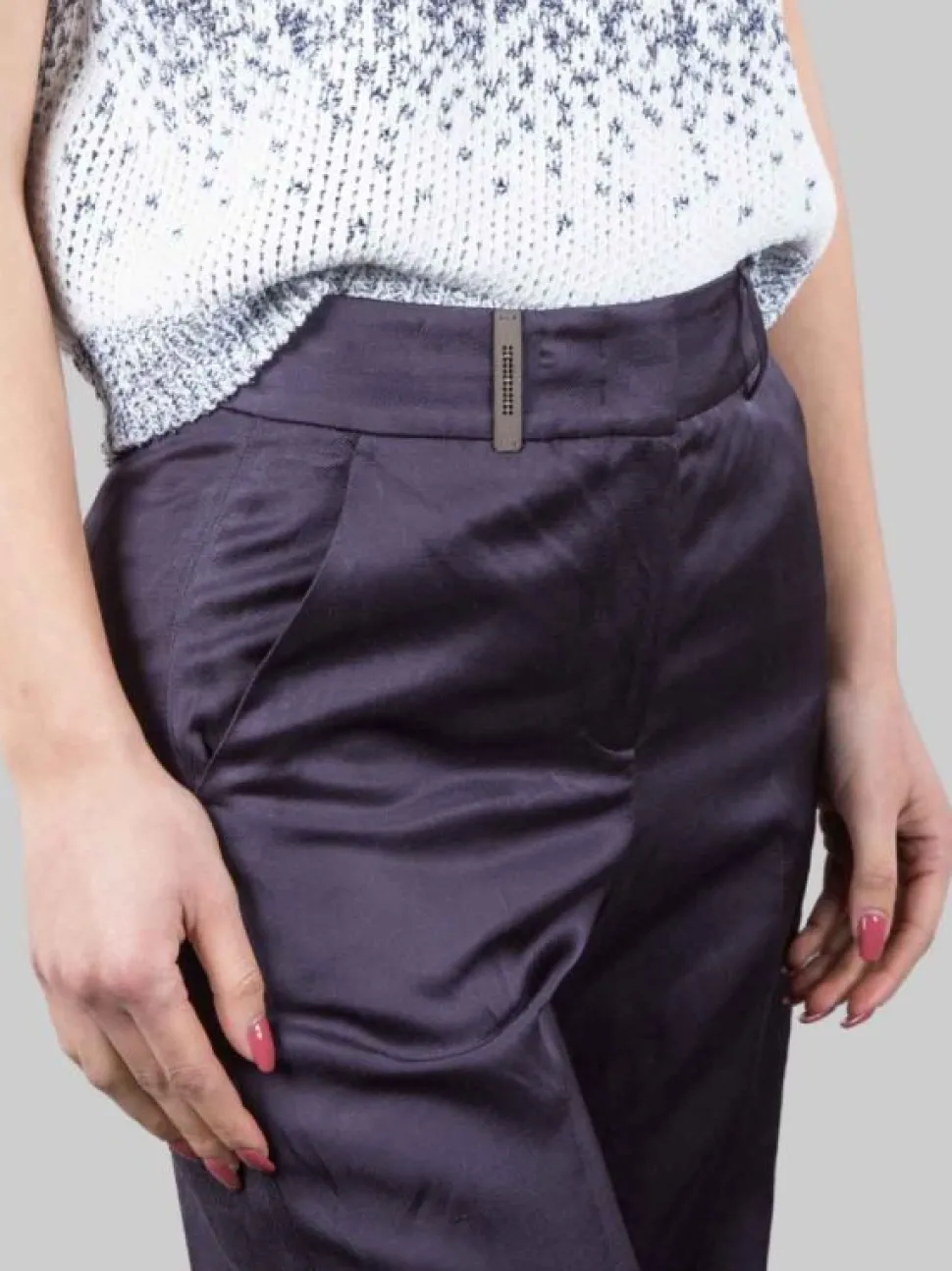 PANTALONI IN MISTO LINO E VISCOSA BLU SCURO CON RISVOLTI AL FONDO