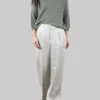 PANTALONI IN MISTO LINO VERDE SALVIA CON RISVOLTI AL FONDO