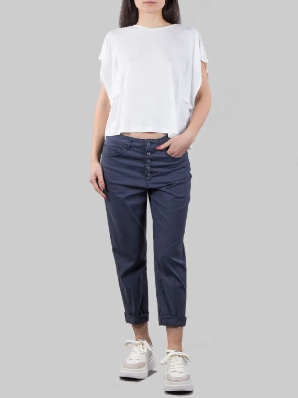 PANTALONI KOONS BLU LOOSE FIT CON BOTTONI GIOIELLO